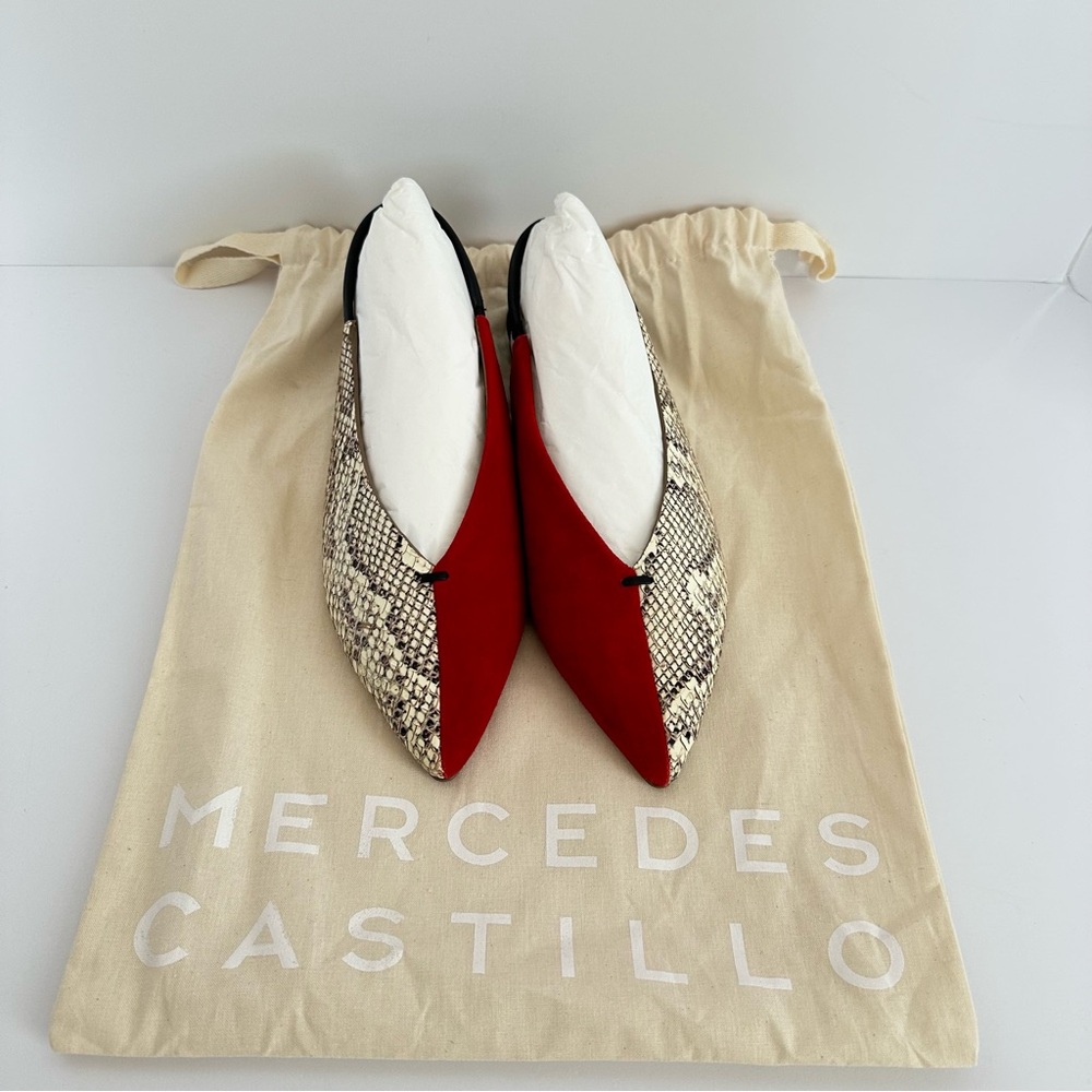 Mercedes Castillo Evetta Slingback Flats in Red + Snake Print | 8M EUR 38 | NWOT - Picture 2 of 13